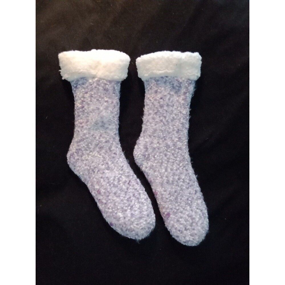 217 Super soft thick winter slipper socks white & purple